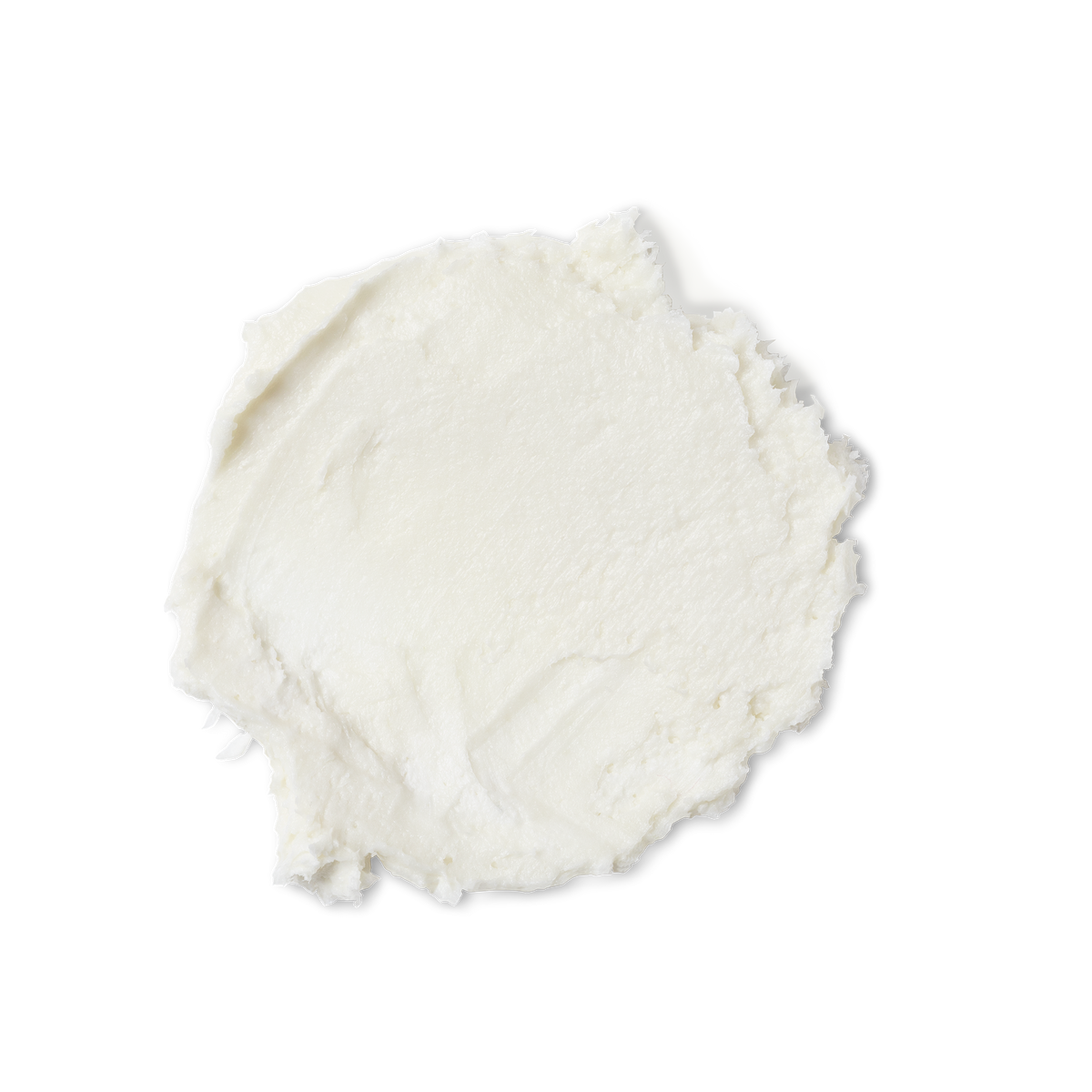 A swatch of very thick off-white coloured Renee's Shea Soufflé hair and scalp oil, in its cold, opaque, solid form.