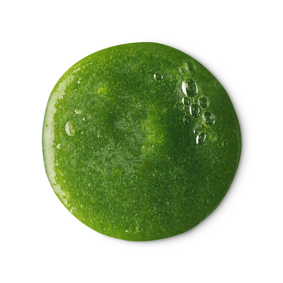 A sample of thick, vibrant green Wasabi Shan Kui shampoo, packed full of tiny bubbles within.